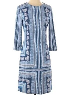 J. McLaughlin Blue Multi-Pattern Dress